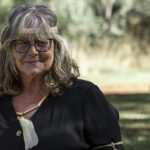 Aunty Jo wearing emu feathers